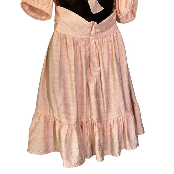 Altar'd State Women Small Peach Mini Dress Puff Sleeves Open cutout back ruffle - Picture 8 of 10